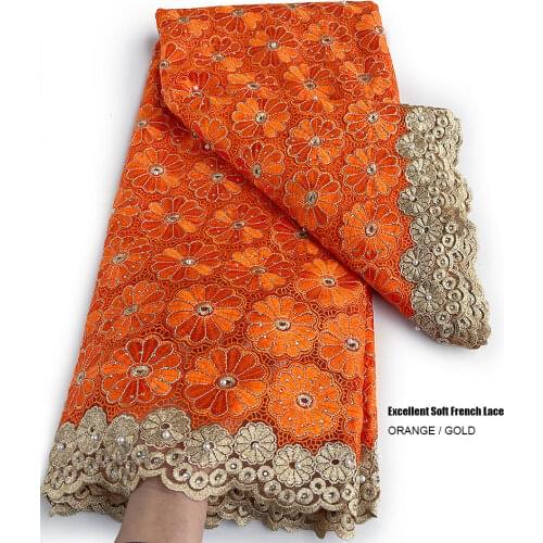 5 yards Orange Gold Beautiful African Tulle Lace French Fabric Nigerian Sewing Evening Dress Wear High Quality Skin Healthy