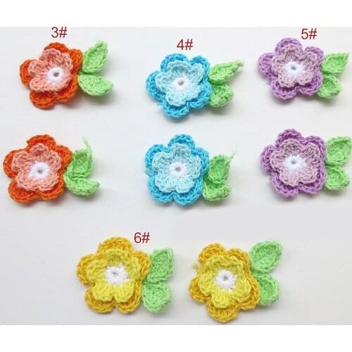 50PCS/lot 5cm Handmade woolen Yarn Crochet Knitted Flower applique Patchwork DIY needlework sewing accessories Cloth paste 355