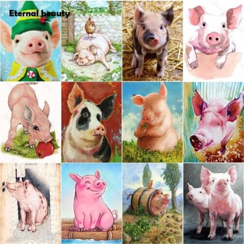5D Diy Diamond Painting Cute Pigs Full Square Round Drill Diamond Embroidery Pictures of Rhinestones Diamond Mosaic Animal Decor