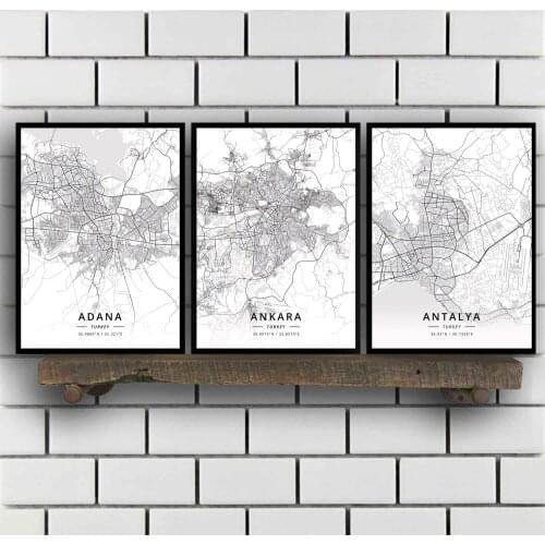 Adana Ankara Antalya Edirne Istanbul Izmir Mersin Mugla Turkey Map Poster