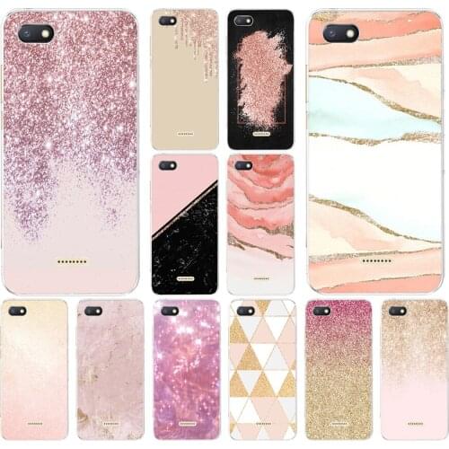 19AS Glitter Pink Gold Soft Silicone Tpu Cover phone Case for Xiaomi Redmi 6 6A Pro Note 6 Pro