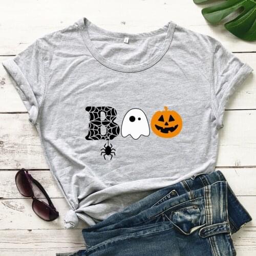 Colored BOO Pumpkin Ghost T-shirt Funny Women Graphic Holiday Tee Shirt Top Spooky Autumn Halloween Party Gift Tshirt
