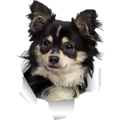 Personality Car Sticke Cute 3D Torn Metal Chihuahuas Dog Vinyl Waterproof Car Window High Quality Accessories Reflective PVC