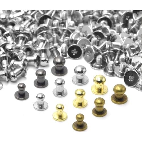 KALASO 10Sets Brass Material Knob Screw Rivets Round Head Ball Post Studs Leather Belt Watchband Round Monk Head Rivets Spikes