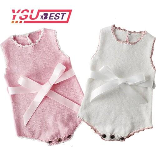 2021 Baby Knitted Clothes Knit Baby Rompers Girl Baby Girl Ribbon Bow Romper Boys Jumpsuit Overall Newnborn Infant Baby Clothes