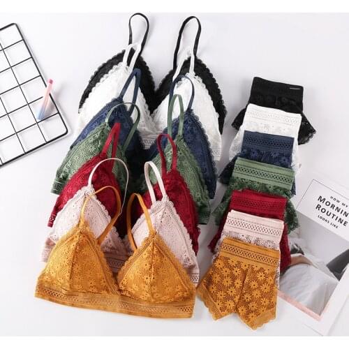 Lace Bra Sets Women Sexy Padded Bralette Seamless Underwear Backless Vest Lingerie Ultrathin Bra & Brief Sets Female Intimates