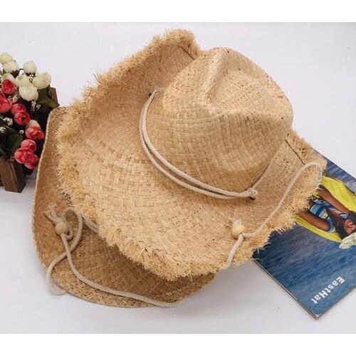 Fashion Raw Edge Wide Eaves Cowboy Hat Holiday Summer Women Sun Hats Girls Vintage Beach Panama Hats Men Raffia Straw Hats