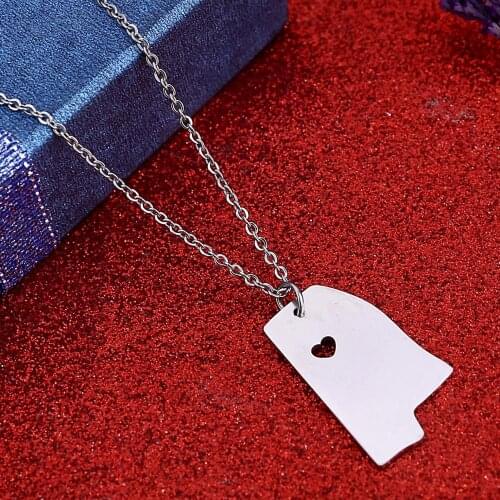 Stainless Steel Silver Color Mississippi Map Pendant Necklace Trendy Map Heart Jewelry