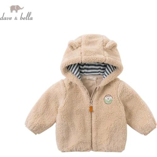 DBA14622 dave bella autumn baby boys fashion zipper pockets cartoon hooded coat children casual tops infant toddler outerwear