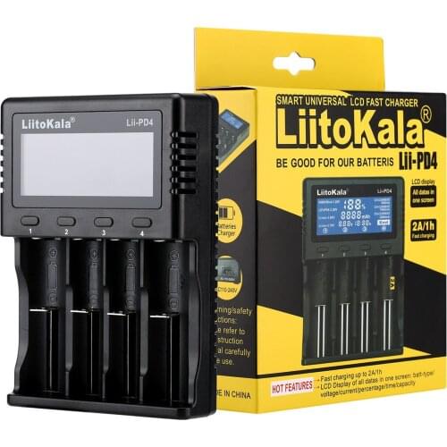 Lii-PD4 4 Slots Lithium Battery Charger for Cylindrical 17670 17500 26650 21700 20700 18650 18490 18350 16340(RCR123)
