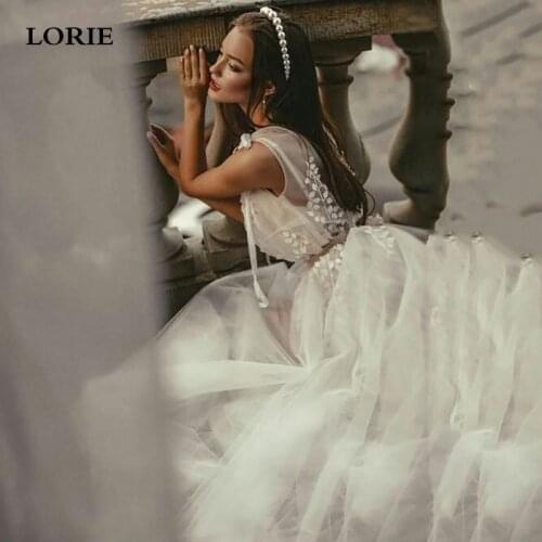 LORIE Tulle Boho Wedding Dresses With 3D Lace Bridal Gown A Line Sexy V Neck Elegant Princess Wedding Party Gown Plus Size
