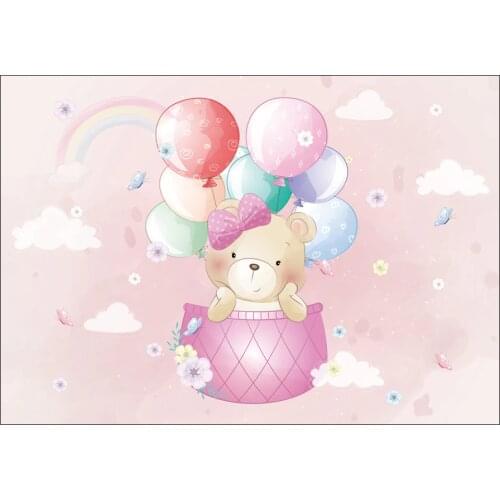 Cute cartoon animals, bear, fox, pink balloon, floor mat, door mat, non-slip mat, carpet, bedroom, living room, home decoration