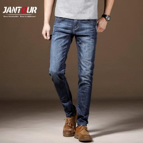 2020 Winter Mens Warm Jeans Business Casual Elasticity Thick Slim Denim Pants men Fleece Brand Trousers Blue Black jean male