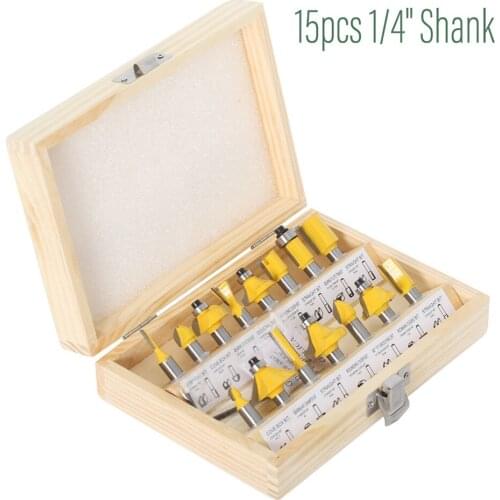 15pcs 1/4" 8mm Router Bit Set Trimming Straight Milling Cutter Wood Bits Tungsten Carbide Cutting Woodworking Trimming Mill cutt