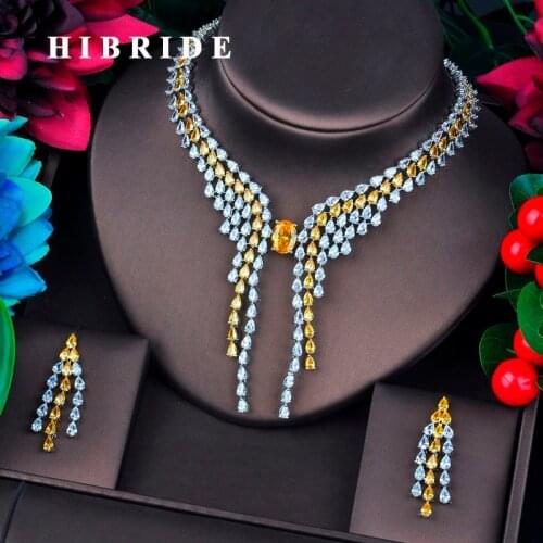 HIBRIDE Brilliant Water Drop Shape Cubic Zircon Bridal Jewelry Sets For Women Wedding Accessories Fashion Jewelry Gifts N-724