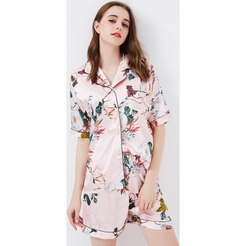 New Summer Printed Pyjamas Ladies' Home Wear Comfortable Breathable Artificial Silk Short Sleeve Shorts Lapel Cardigan Pajamas