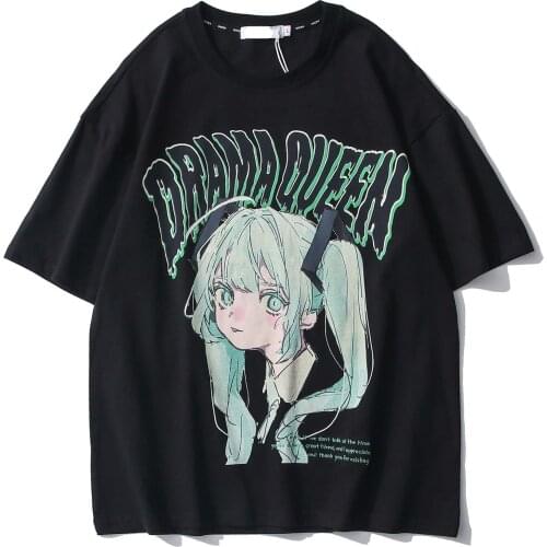 2021 Summer New Fashion Brand Mens Anime Girl Printing Short-sleeved Pure Cotton Round Neck Casual Half-sleeved T-shirt