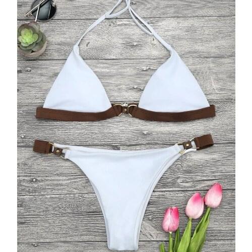New ladies split rivet bikini split suit white swimsuit push-ups beach suit white bikini