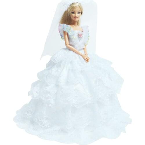 Handmade Doll Dress for Barbie Doll Princess Girl Evening Party Ball Bridal Wear Gown Veil Doll Clothes Accessories Kid Toy Gift