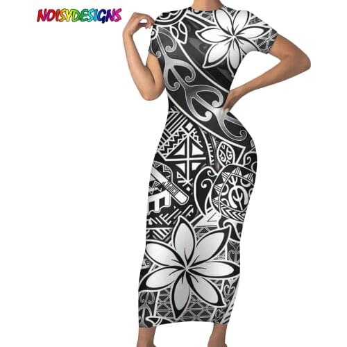 NOISYDESIGNS Women Dress Female Hot Sale Short Sleeve Bandage Bodycon Polynesian Tribal Tattoo Plumeria Design Pencil Clothing