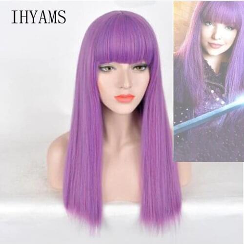 Descendants 2 Mal Bertha Maleficent Long Live Evil Straight Purple kids adult Cosplay Wig + Free Wig Cap