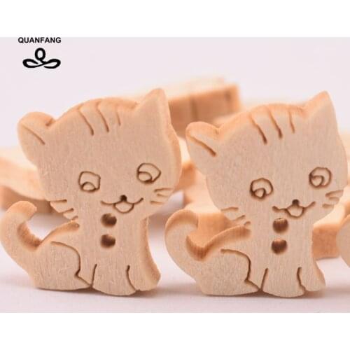 QUANFANG 30pcs 2 hole wooden button cat pattern DIY scraping quilting sewing / decorative crafts home decoration