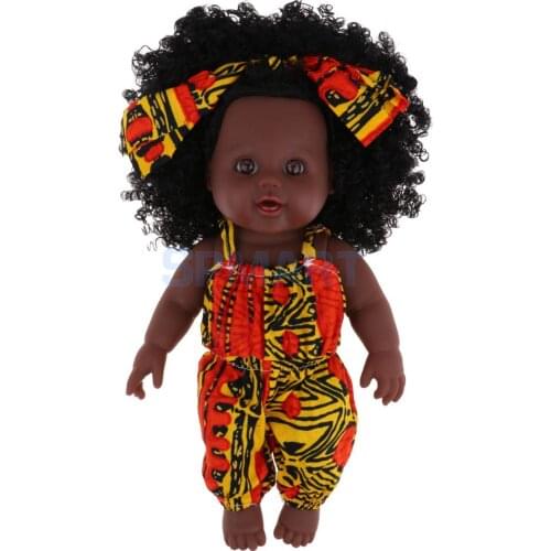 Realistic Vinyl Baby Girl Doll - Reborn 12inch African American Doll - Black Curly Hair Kids Birthday Gift Festival Present