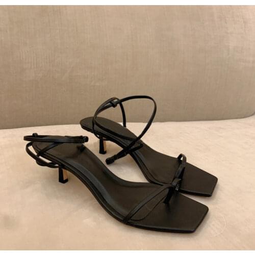 2021 Sandals Women Summer Square Toe Lace Up High heels Shoes Woman Thin Strap Fashion Vintage Stiletto Shoe Sandali delle donne