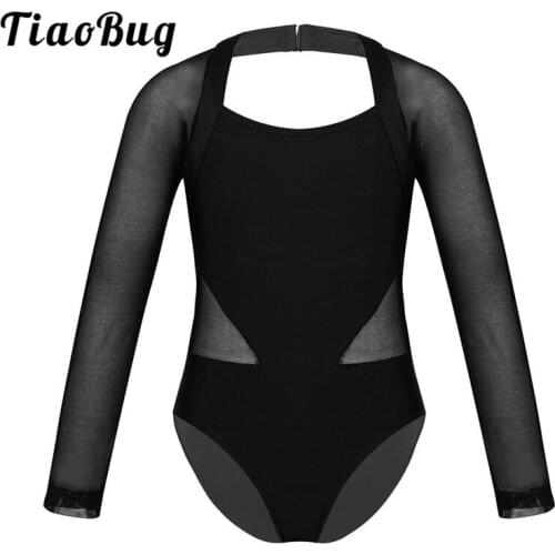 TiaoBug Kids Teens Long Sleeves Mesh Splice Ballet Leotard Dance Costume Children Girls Gymnastics Leotard Bodysuit Dance Wear