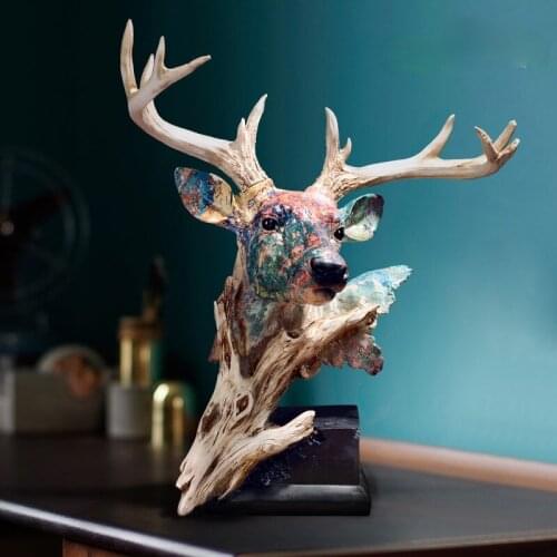 European-style Decoration Ornaments Resin Simulation Deer Head Furnishings Living Room Model Room TV Cabinet Wine Cabinet Gift