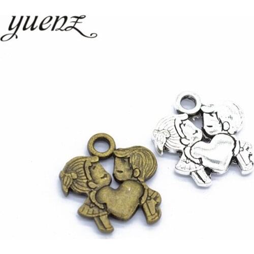 YuenZ 5pcs Lovers Charms Antique Silver color Plated Metal Heart Charms For Jewelry Making 23*21mm I174