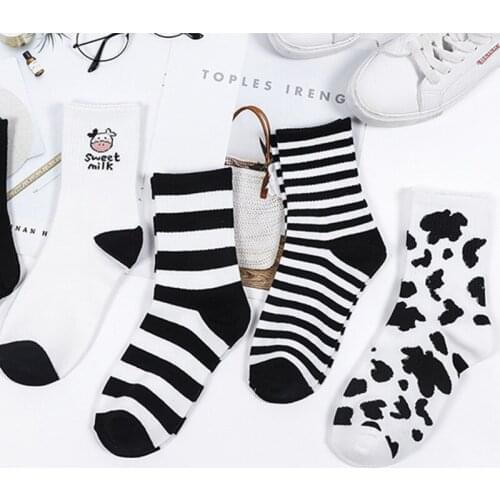 Women Socks Funny Cute Cartoon Cow Print Japanese Socks Soft Cartoon Harajuku Striped Socks Winter Warm Sock New Year Gift
