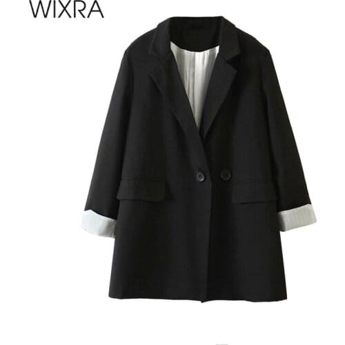 Wixra Womens Black Blazer Jackets Spring Autumn Casual Notched Long Sleeve Office Lady Coat Streetwear Outerwear