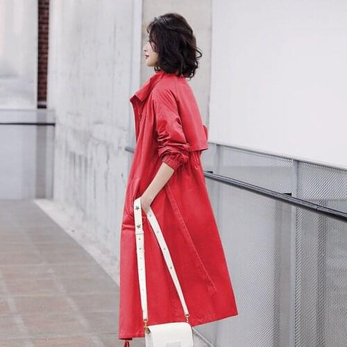 Korean Fashion Loose Spring Trench Coat Femme Casual Zipper Long Sleeve Solid Color Long Windbreaker Women Autumn Chaqueta r47