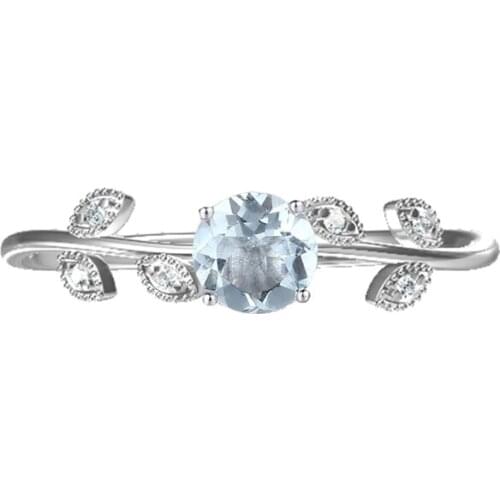 Solid 10k White Gold Natural Diamonds Ring for Women Engagement Wedding Ring Fine Jewelry 4.5mm Natural Aquamarine