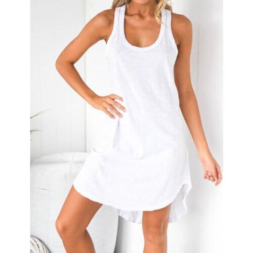 Women O-neck Sleeveless Tank Dress Loose Casual Solid Dress Summer Swing Mini Sundress Shirtdress Streetwear