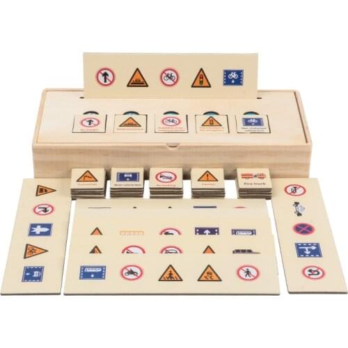 Traffic Sign Knowledge Classification Cognitive Matching Kids Montessori Early Educational Learn Toy Wood Box Gifts for Children