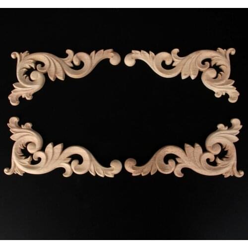1Pc Woodcarving Decal Corner Applique Frame Furniture Decorative Figurines Wooden Miniatures Home Decor 15*8cm