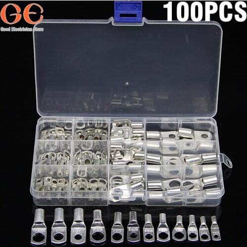 100CPS Assortment Car Auto Copper Ring Terminal Wire Crimp Connector Bare Cable Battery Terminals Soldered Connectors Kit