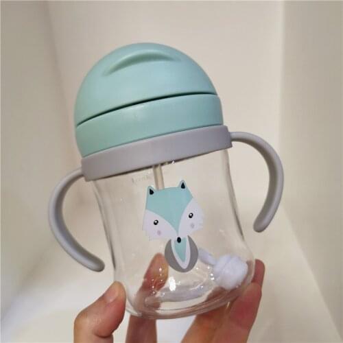 250ML Baby Feeding Bottle Kids Cup Silicone Sippy Children Leakproof Drinking Cups Cartoon Infant Straw Handle Drinkware