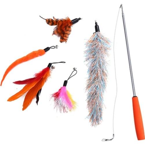 5pcs Kitten Toys Cat Wand Toy Natural Feather Teaser Replacements Cat Fishing Pole Toy for Indoor Kitty