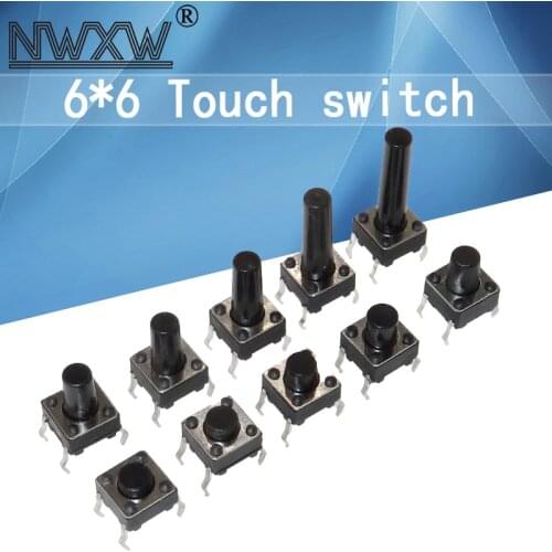 50pcs In-line tact switch 6*6*4.3/5/6/7/8/9/10/12/15/17 Induction cooker micro-push button switch tact switch button 4 feet