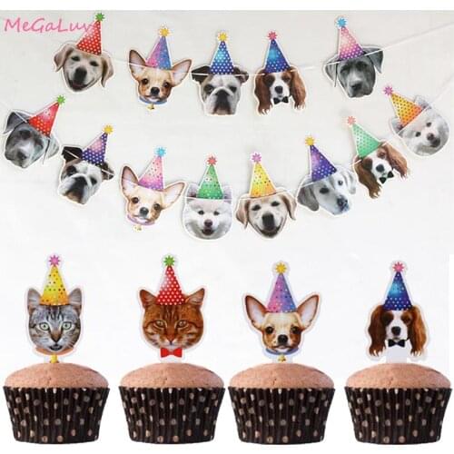 6pcs Pet Dog Cat Cake Toppers Insert Flags Pet Birthday Party Supplies Cake Decor Tools Happy Birthday Banner For Dogs Cat Pet