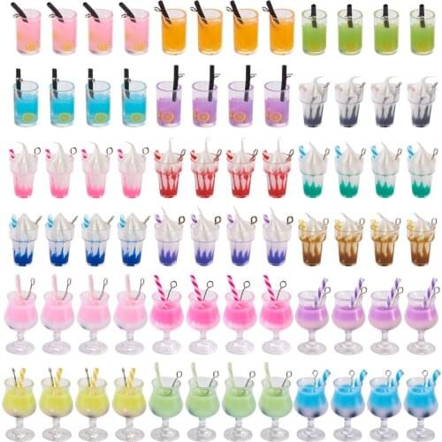 72-100pcs Ice Cream Bubble Tea Charms Mini Juice Drink Bottle Dangle Pendants for Jewelry Craft DIY Keychain Earring Jewelry