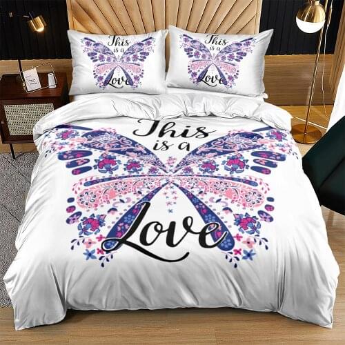 Butterfly Pattern Duvet Cover Set White Queen Bedding Sets 180x210cm King Bed Linens Digital Printed Boho Design Home Texitle