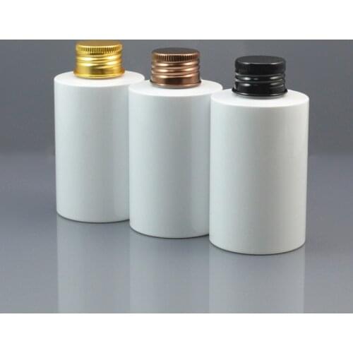 60pc/lot 120ml White Plastic Makeup Water Bottle, Screw Cap Empty Toner Container, Refillable Lotion Bottle , Black/Brown Cap