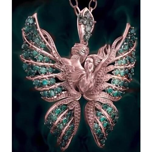 Delicate Angel Wings Cubic Zirconia Chain Necklaces for Men Women Trendy Green Crystal Butterfly Pendant Necklace Couple Jewelry
