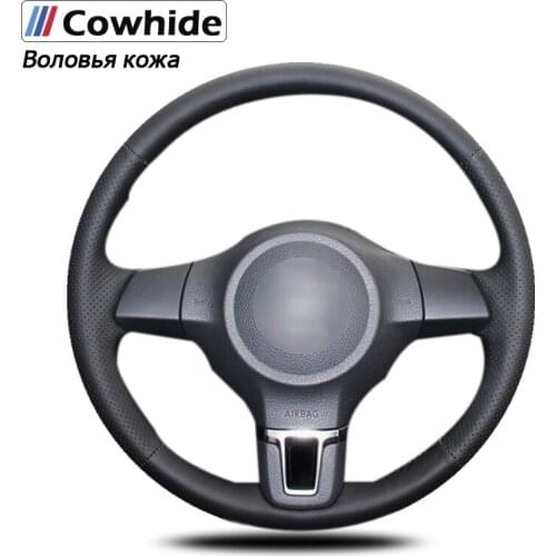 Handsewing Black Genuine Leather Steering Wheel Covers for Volkswagen Golf 6 Mk6 VW Polo MK5 2010 2011 2012 2013