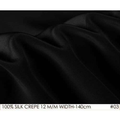 CISULI SILK CREPE DE CHINE 12 m/m Width-140 cm/100% Natural Mulberry Silk Fabric Matt Color Women Evening Dress Classic Black 03