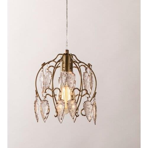 French retro pendant light small crystal hanging cord lamp susepnsion single vintage lights for bedroom bedside kitchen lighting